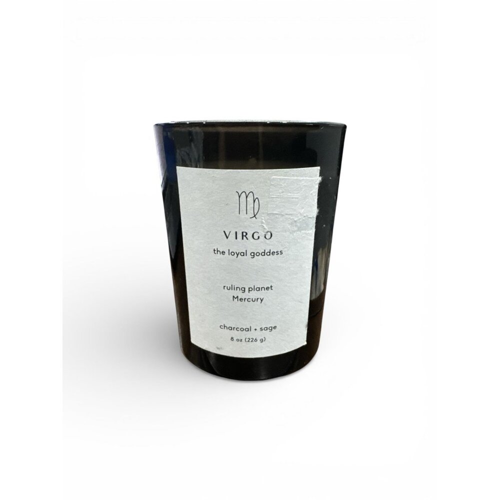 Virgo Zodiac Soy Wax Candle 8 Oz Charcoal & Sage Scented Glass Jar Astrology